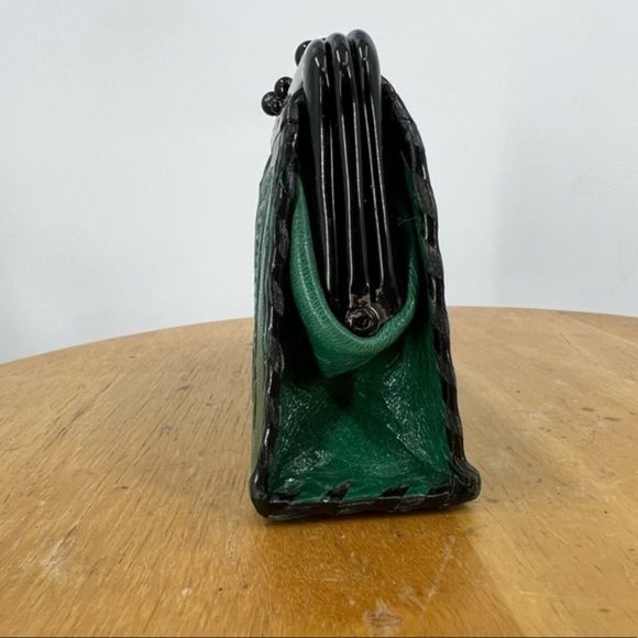Handmade in Mexico vintage tooled green kiss lock change purse - Picture 9 of 16